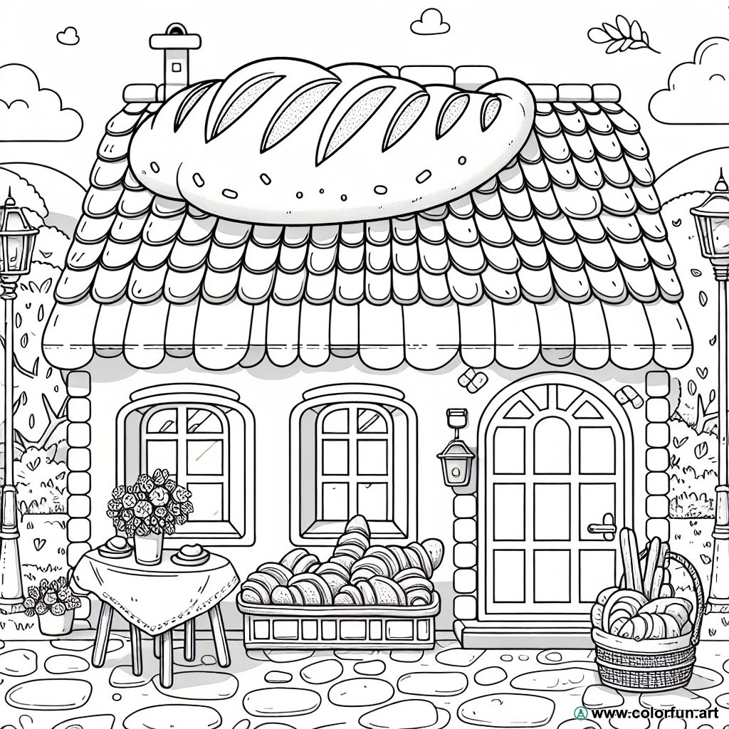 coloring page bakery baguette