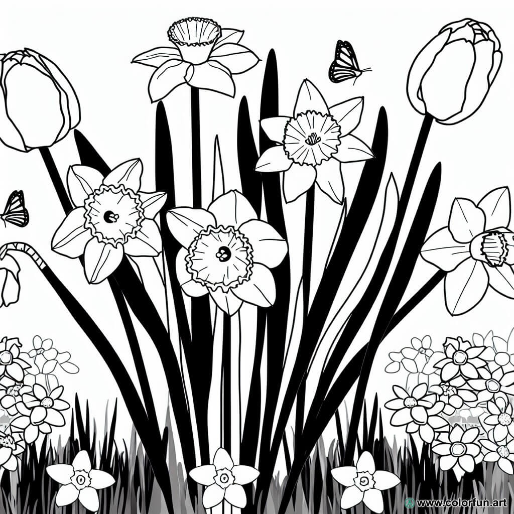 coloring page spring flowers