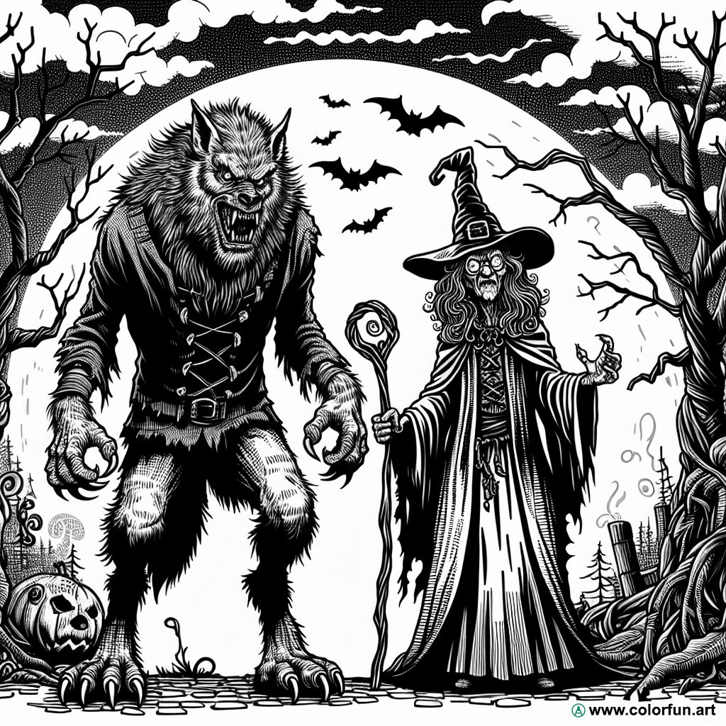 werewolf witch coloring page