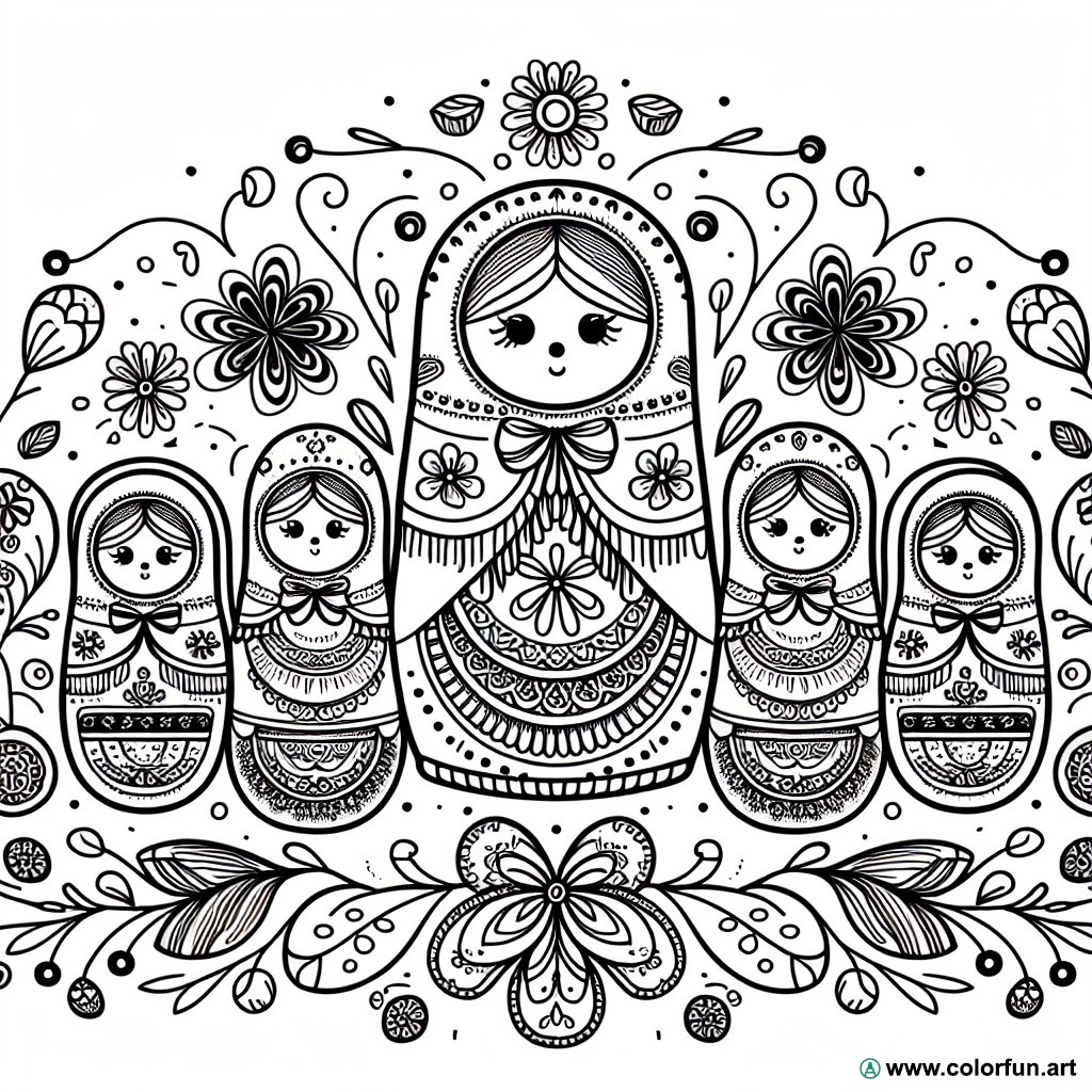 coloring page Russian doll easy