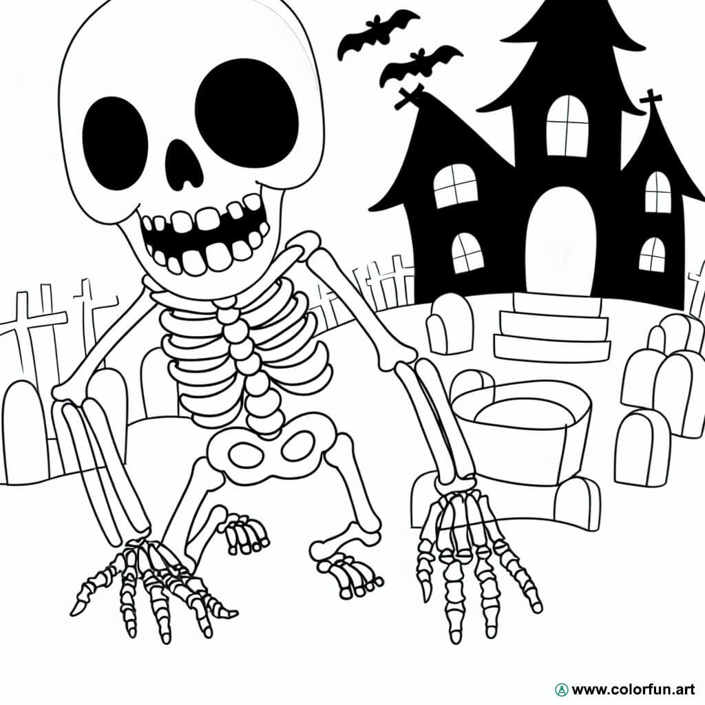 ```html
        Scary skeleton coloring page
```