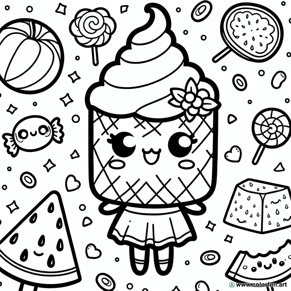kawaii girl food coloring page