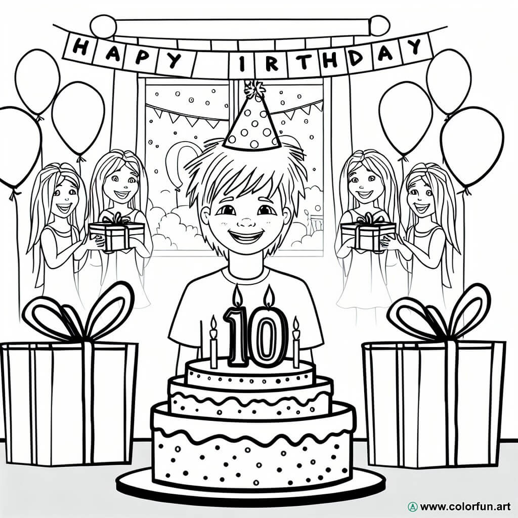 coloring page birthday 10 years old original