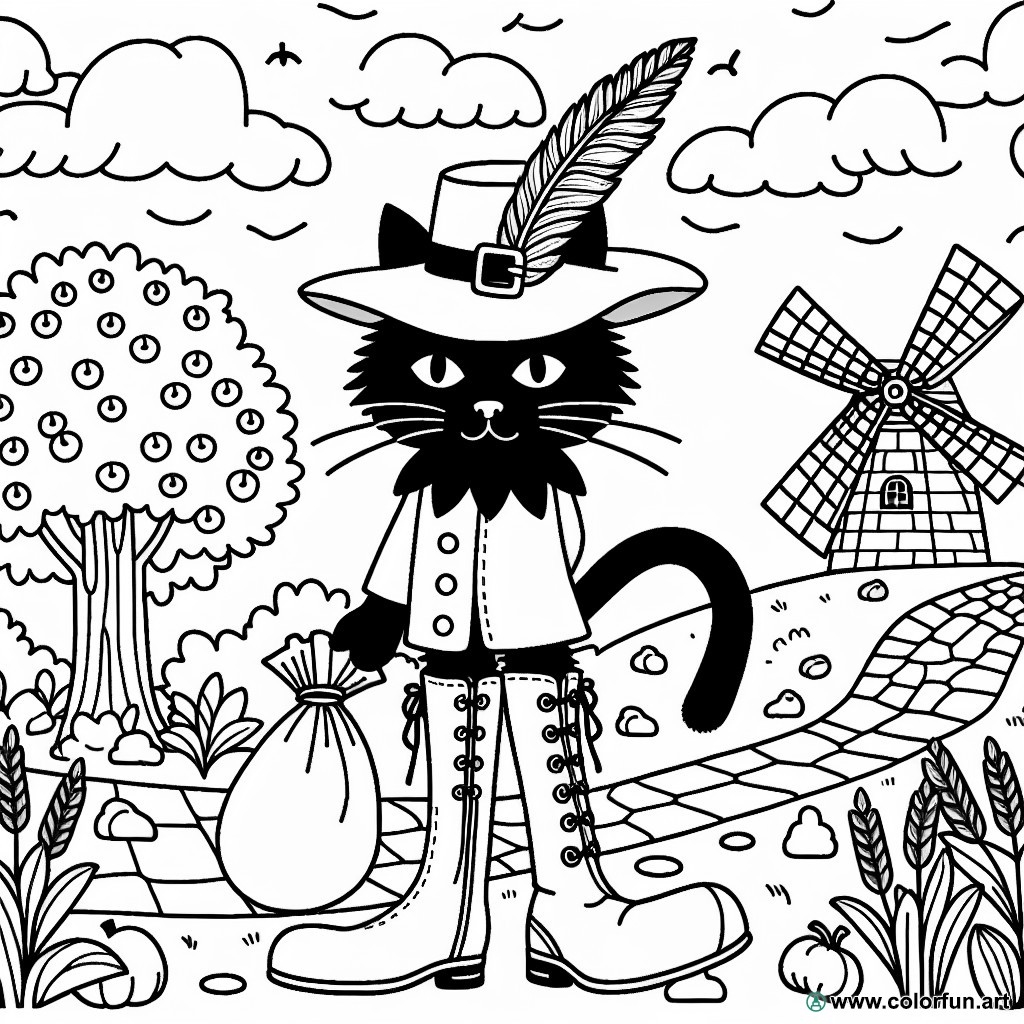 Coloring page easy Puss in Boots