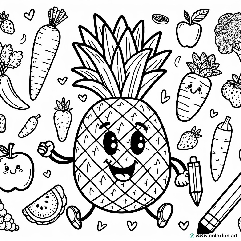 Coloring page funny fruits and vegetables