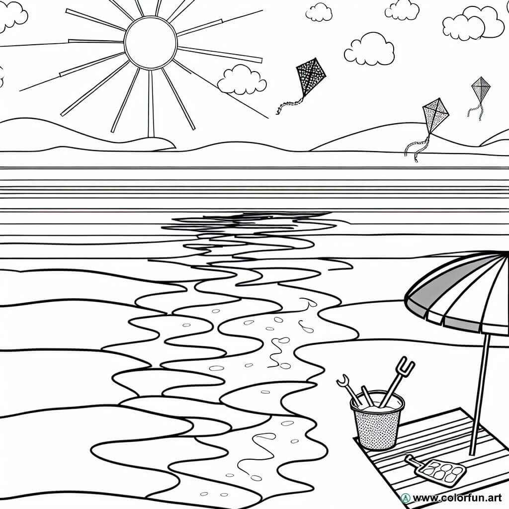 coloring page summer beach