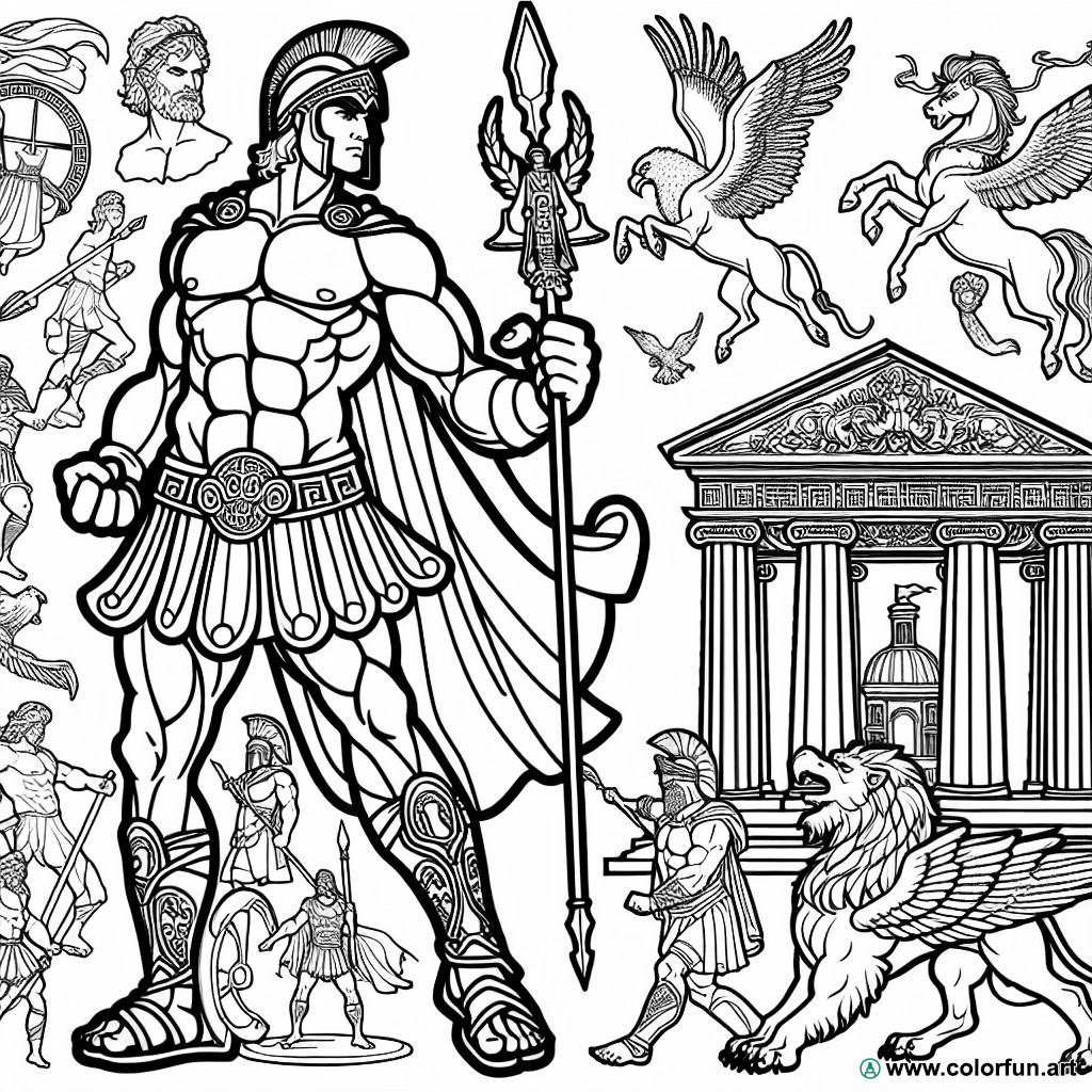 coloring page Greek mythology hero