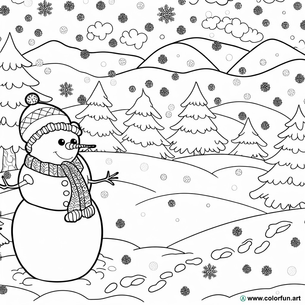 winter snowy landscape coloring page