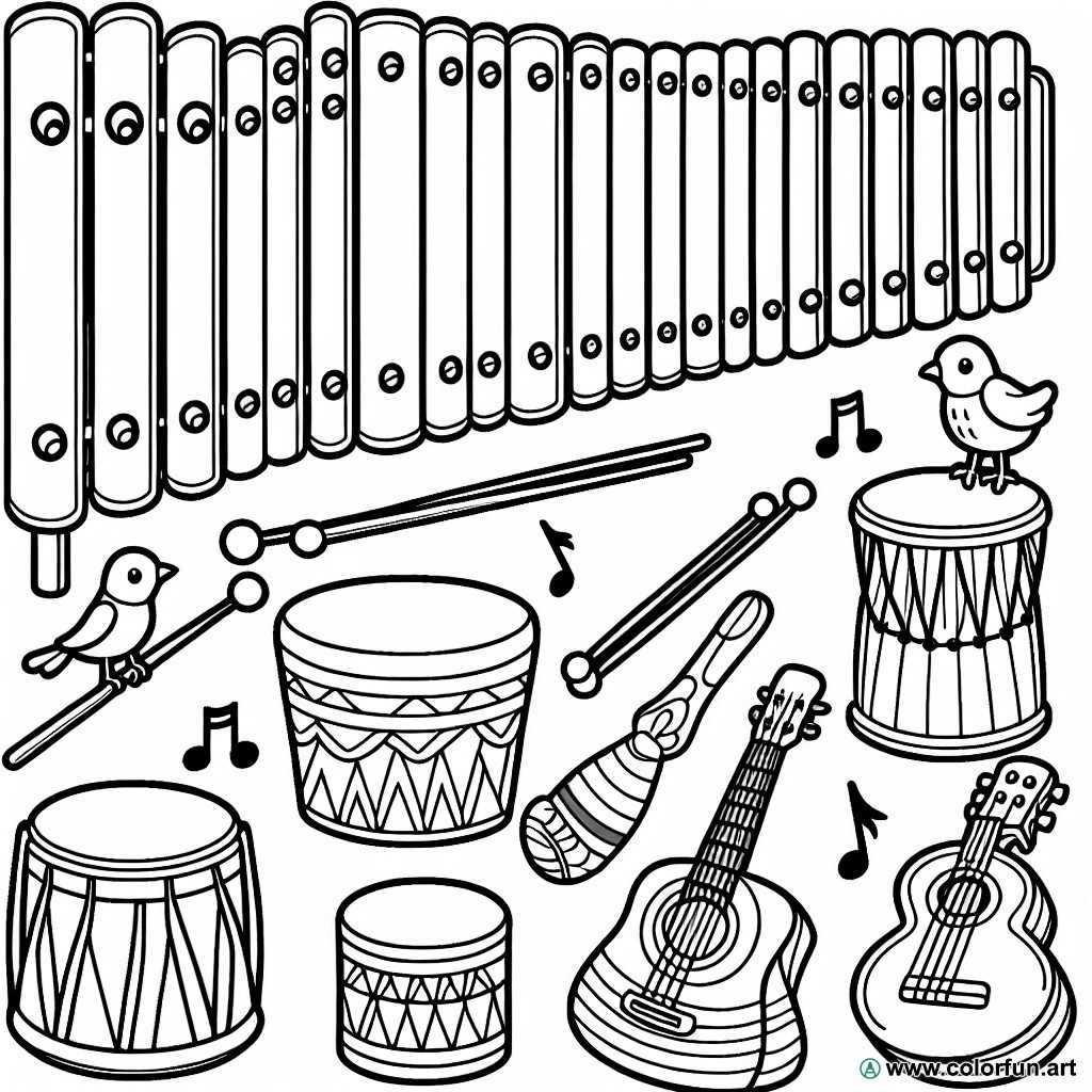 coloring page musical instruments kindergarten