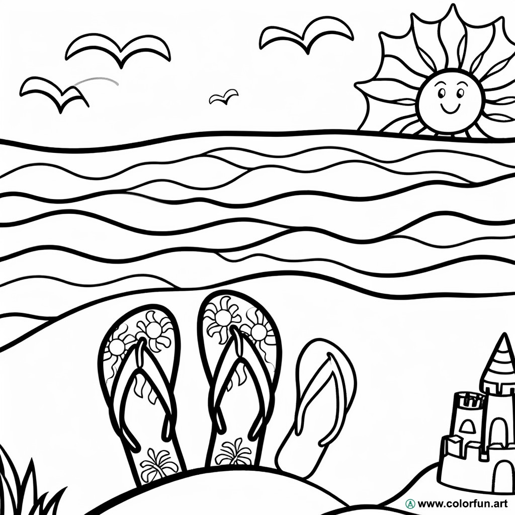 coloring page beach flip-flop