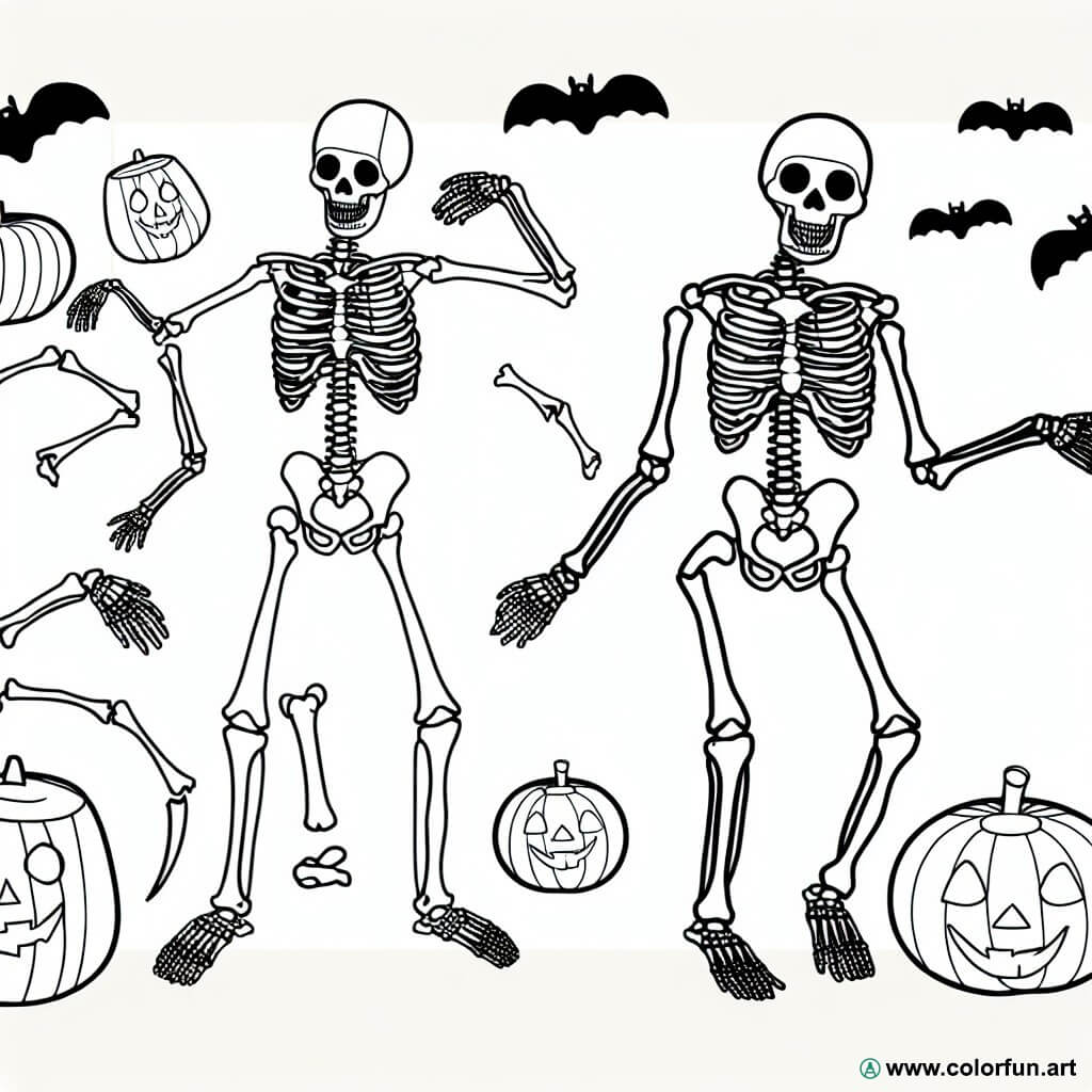 coloring page skeleton halloween