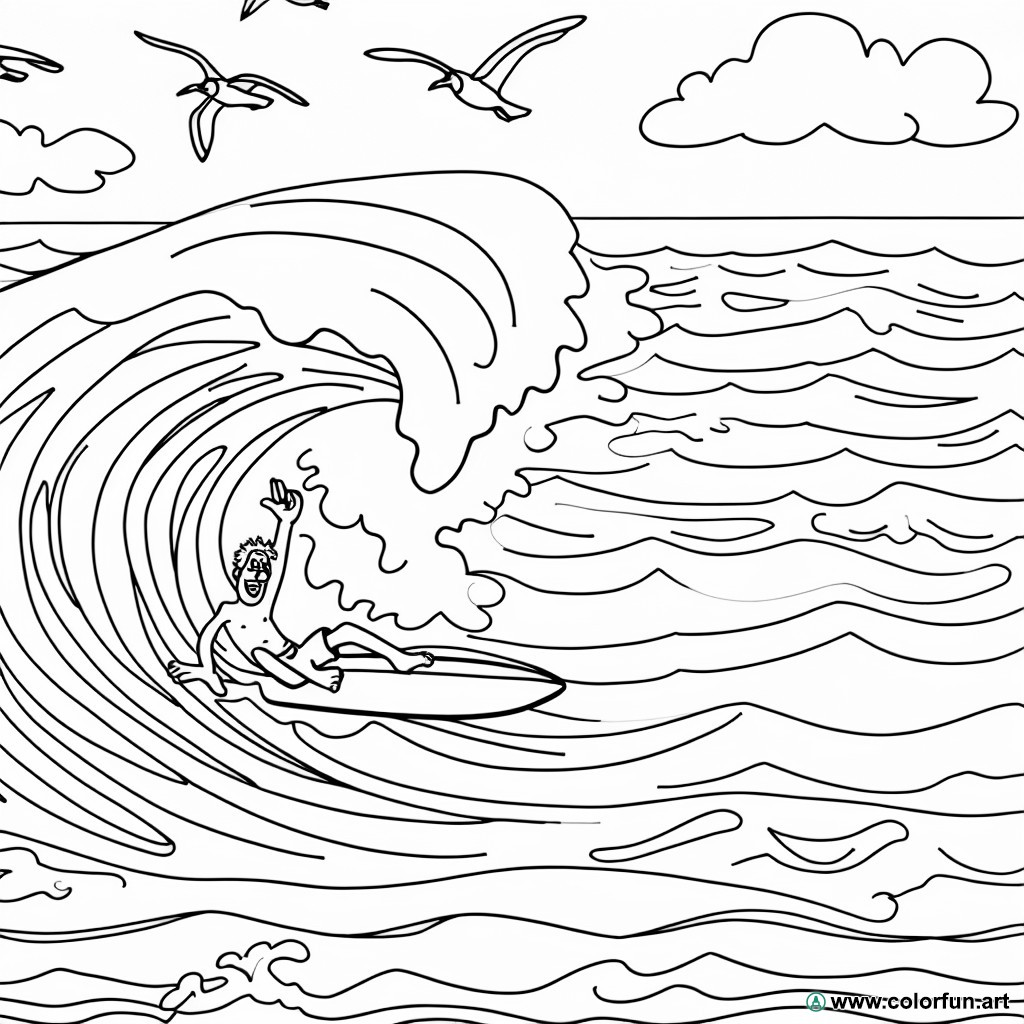 coloring page surfing waves
