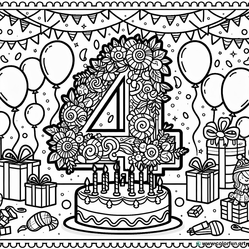 birthday coloring page 4 years balloons