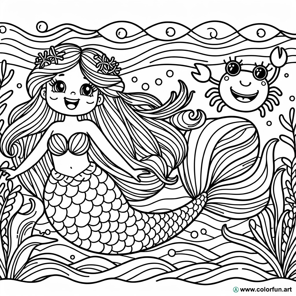 Ariel the Little Mermaid and Sebastian coloring page