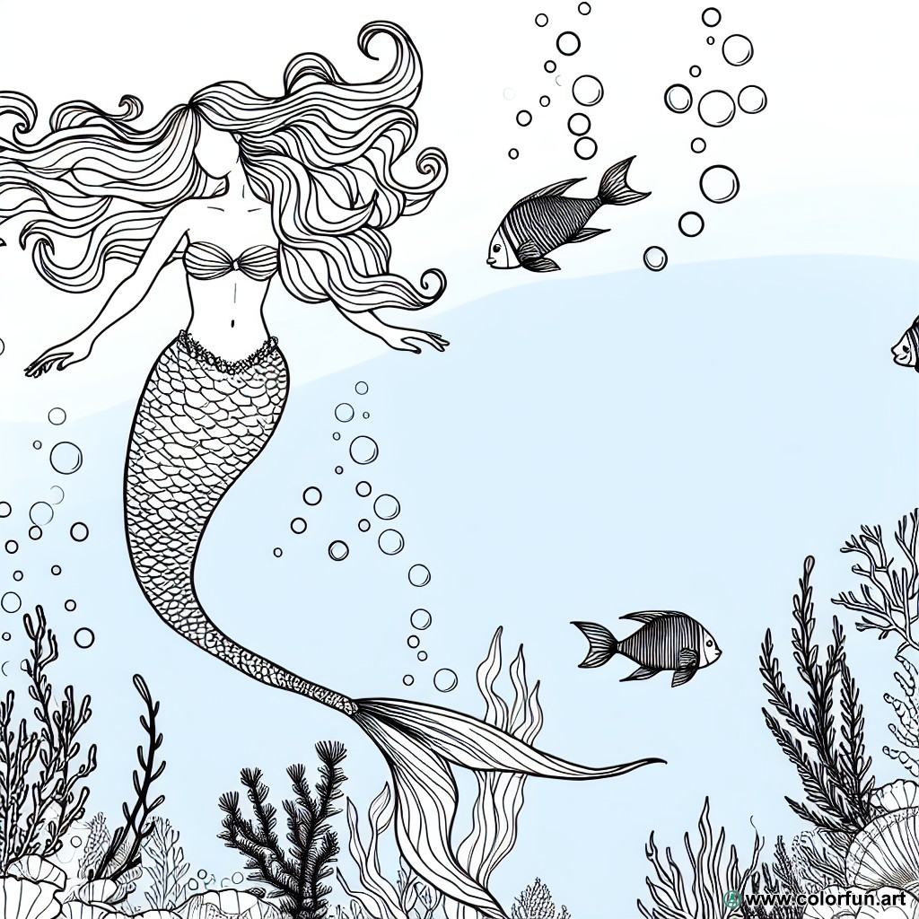 coloring page Ariel under the sea