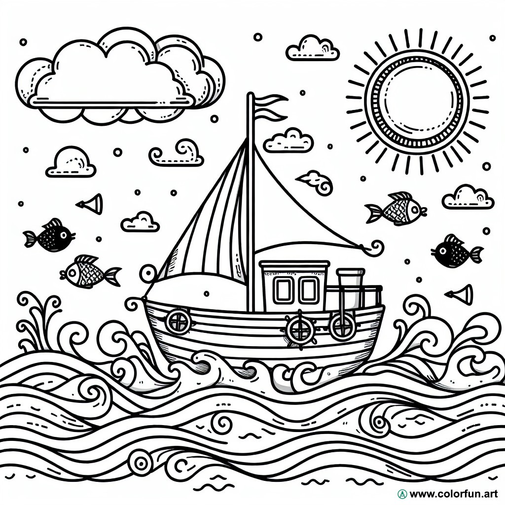 coloring page boat kindergarten