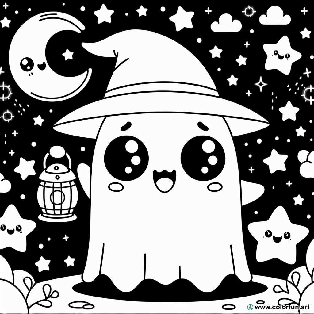 kawaii ghost coloring page