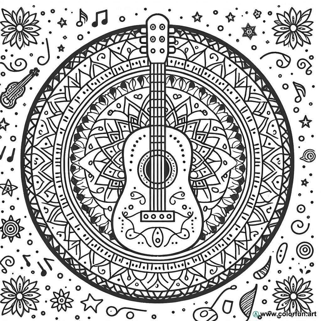 guitar mandala coloring page