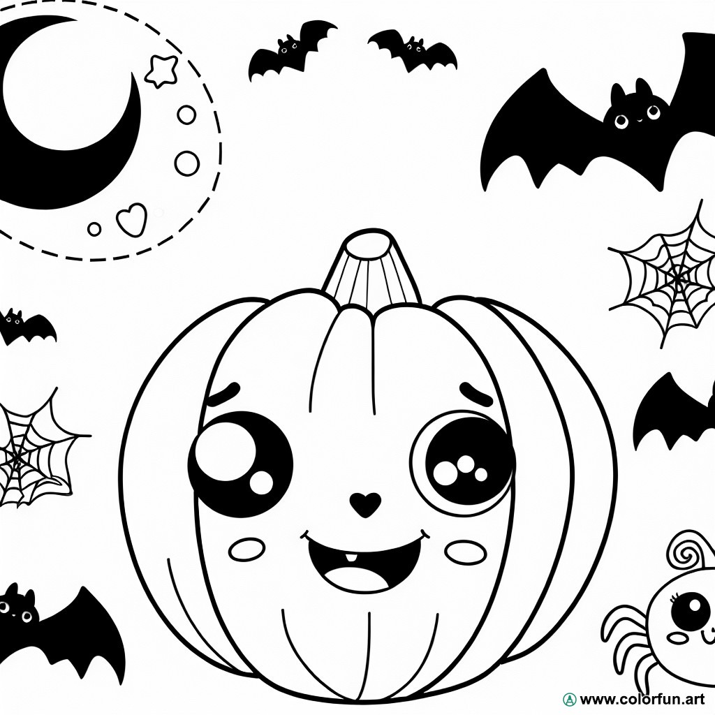 kawaii Halloween pumpkin coloring page