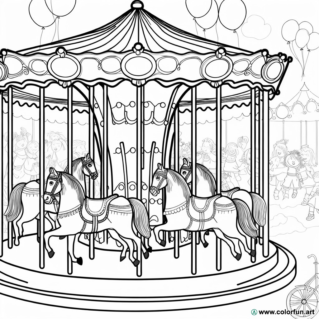 coloring page carousel horses