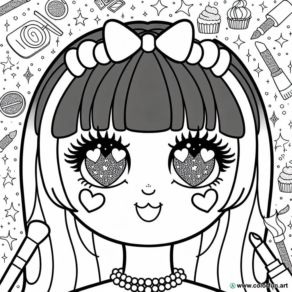 coloring page cute makeup