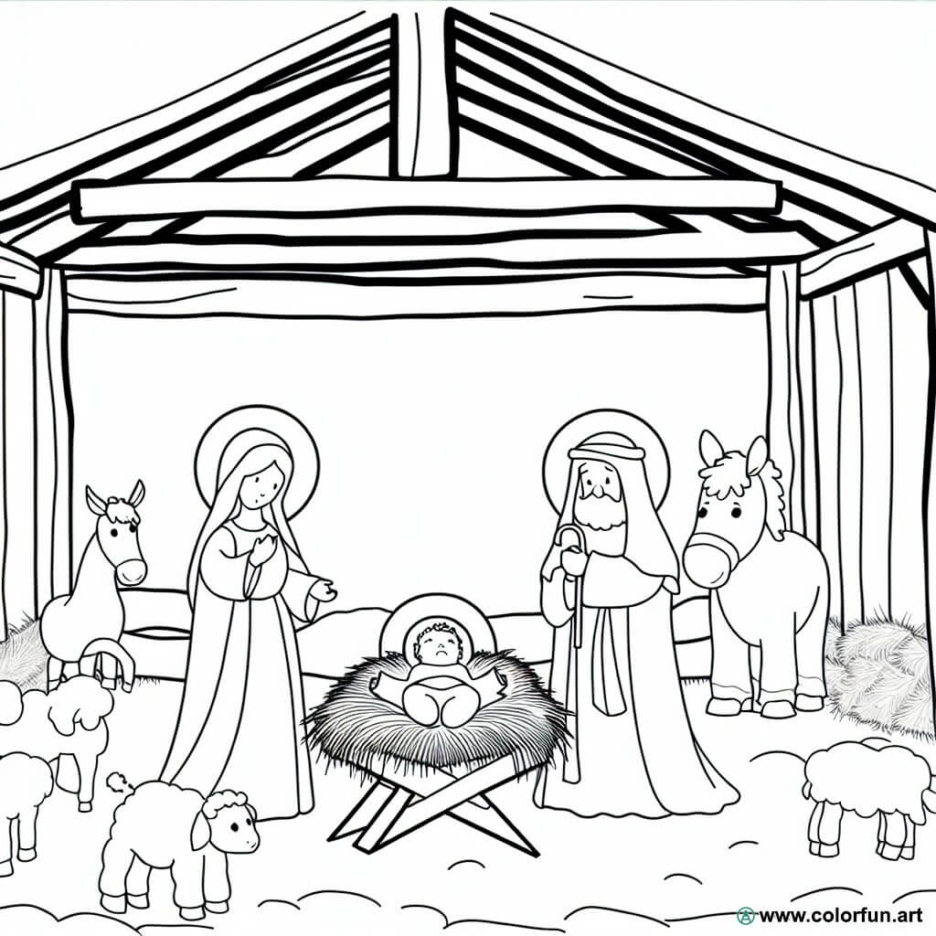 coloring page Christmas nativity
