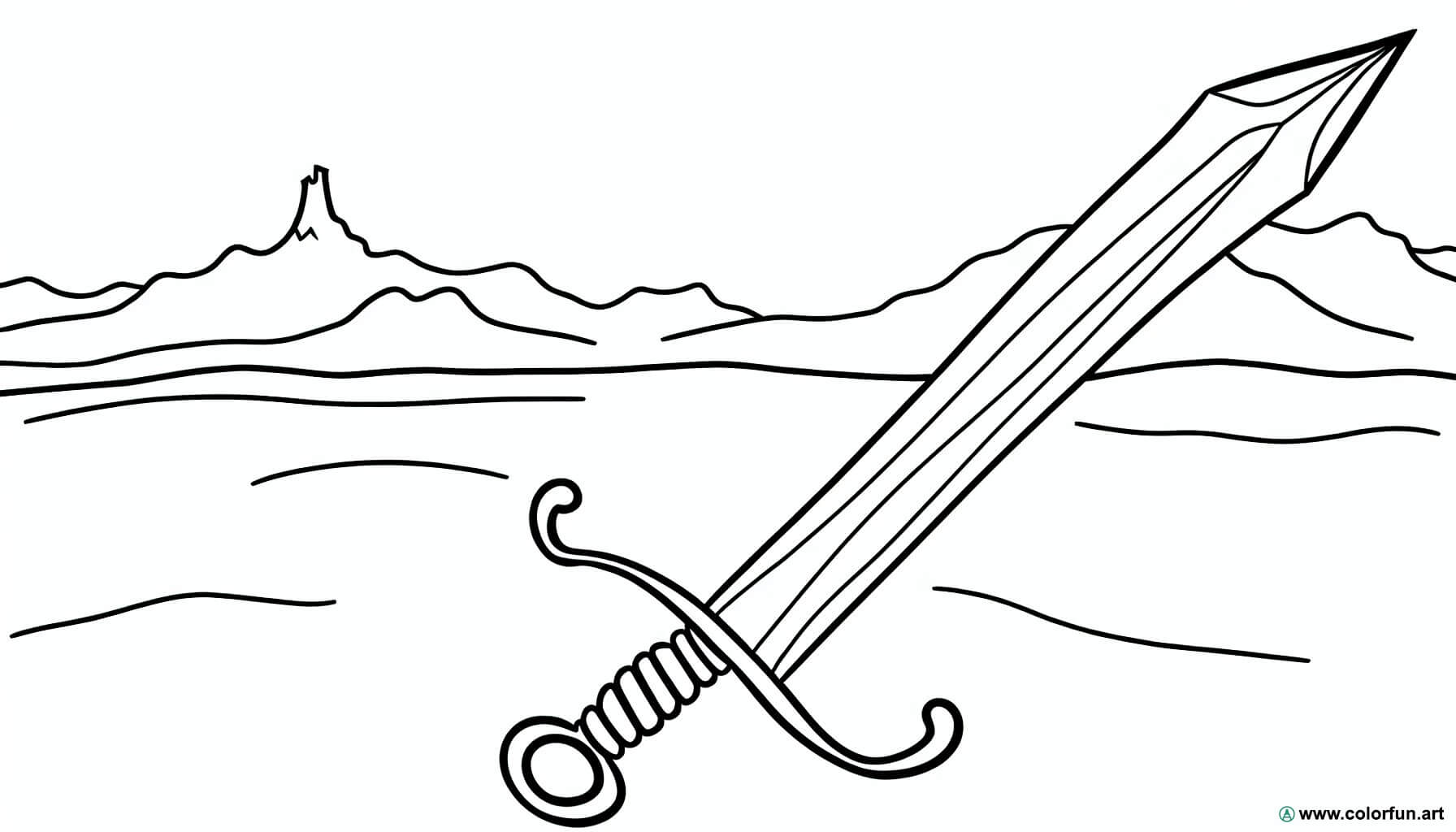 coloring page medieval sword