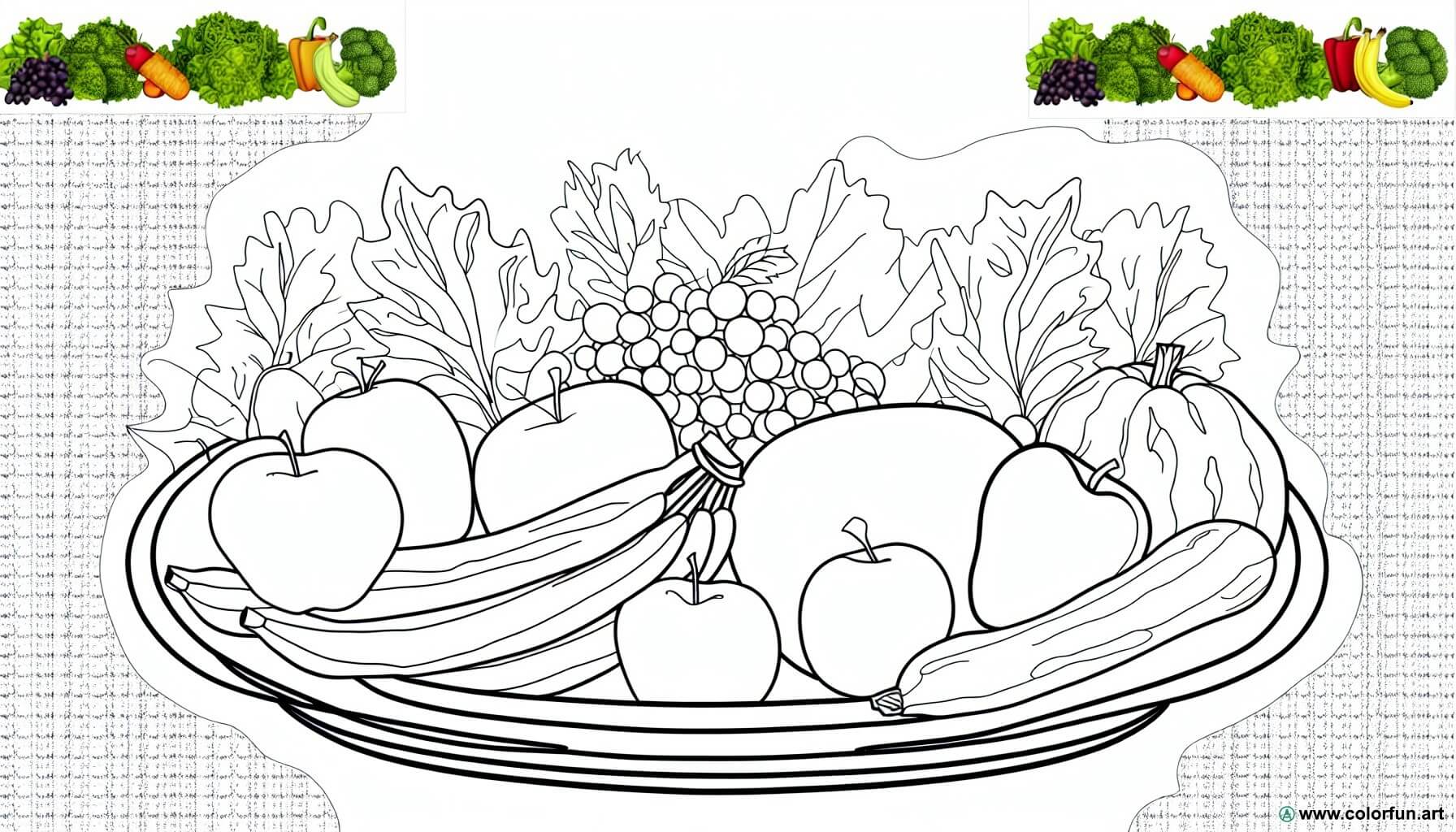 coloring page healthy fruits and vegetables