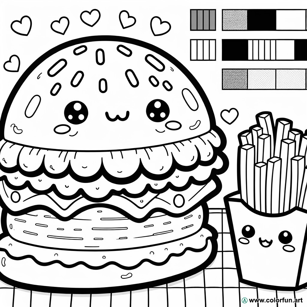 Coloring page cute hamburger fries