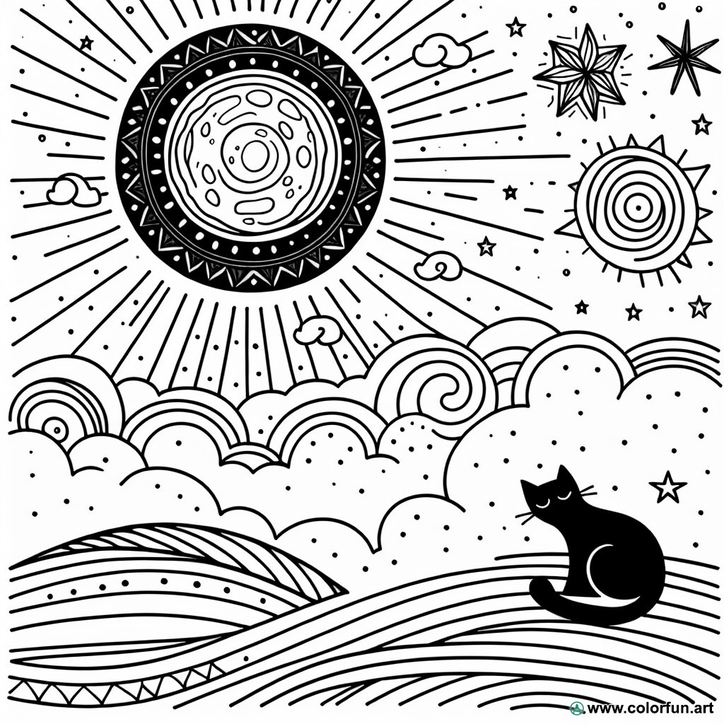 Coloring page moon and sun