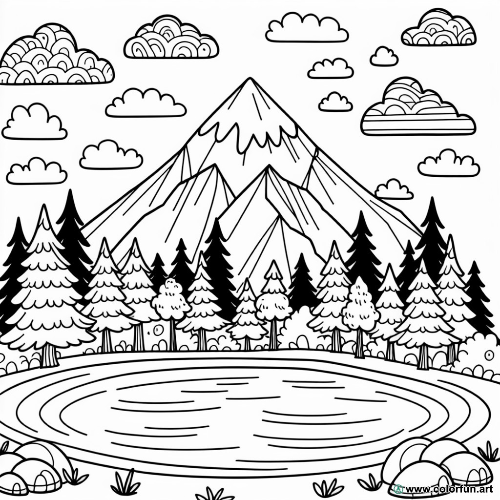 coloring page mountain lake
