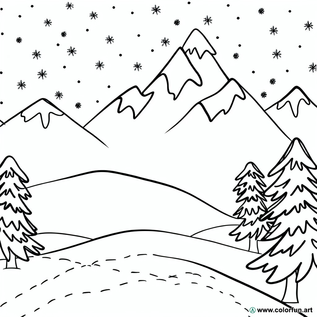 coloring page mountain snow
