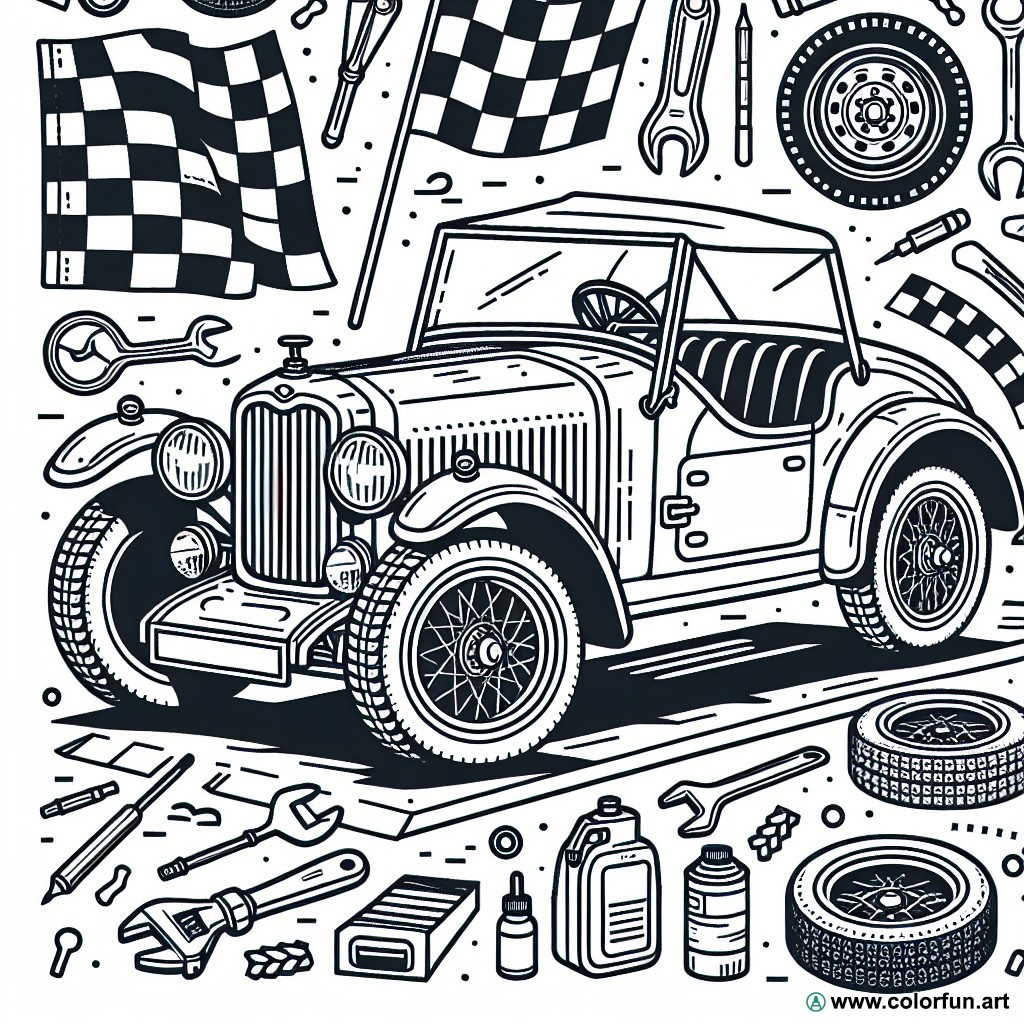 Vintage rally car coloring page