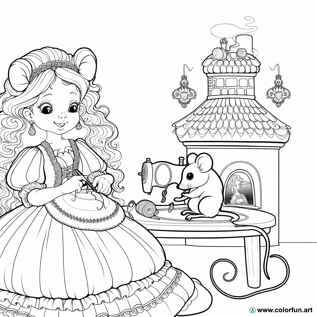 Cinderella mouse coloring page