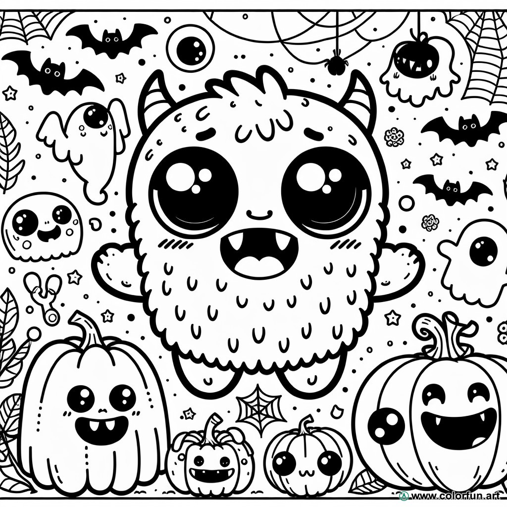 Coloring page Halloween kawaii monster