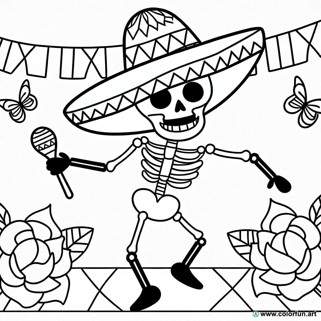 coloring page Mexican skeleton