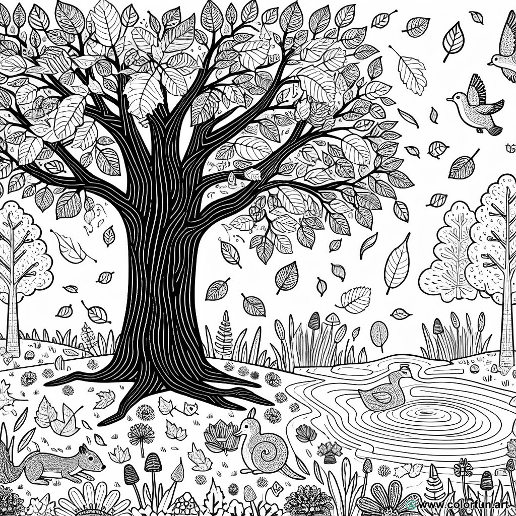 coloring page autumn tree nature