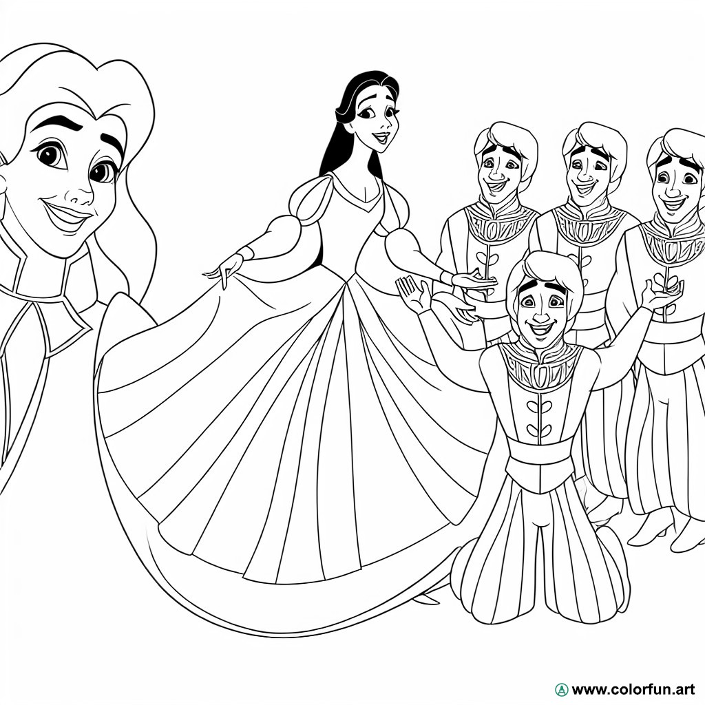 coloring page snow white and prince charming