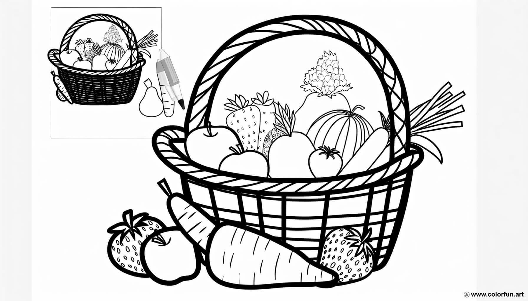 coloring page organic fruits and vegetables