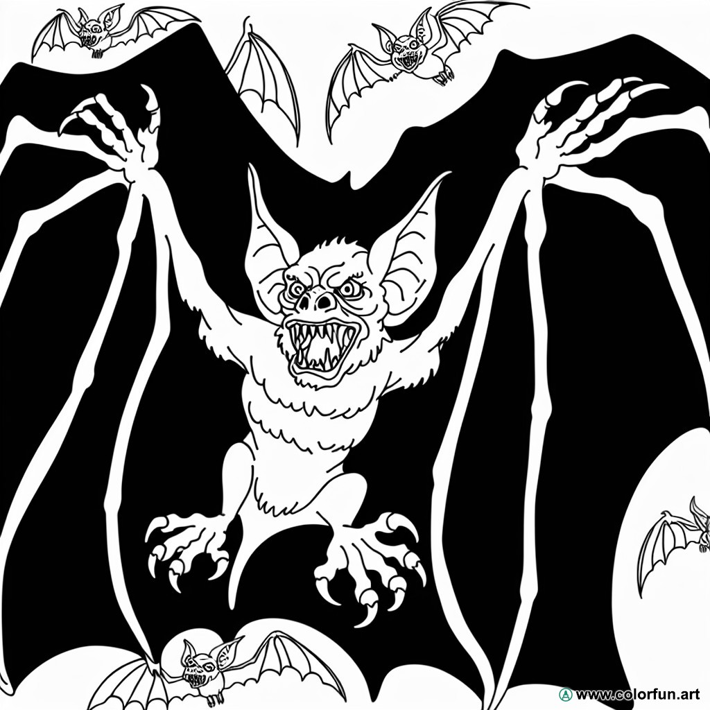 scary Halloween bat coloring page