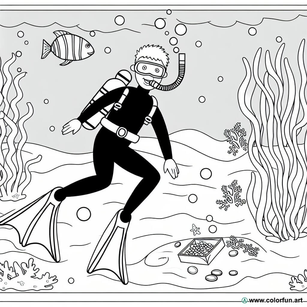 coloring page underwater diver