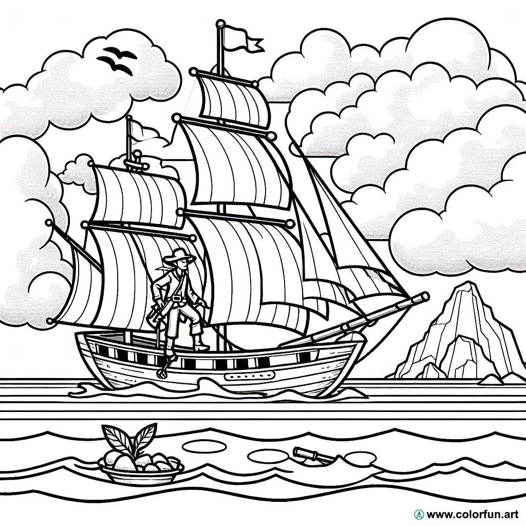 coloring page adventurer boat