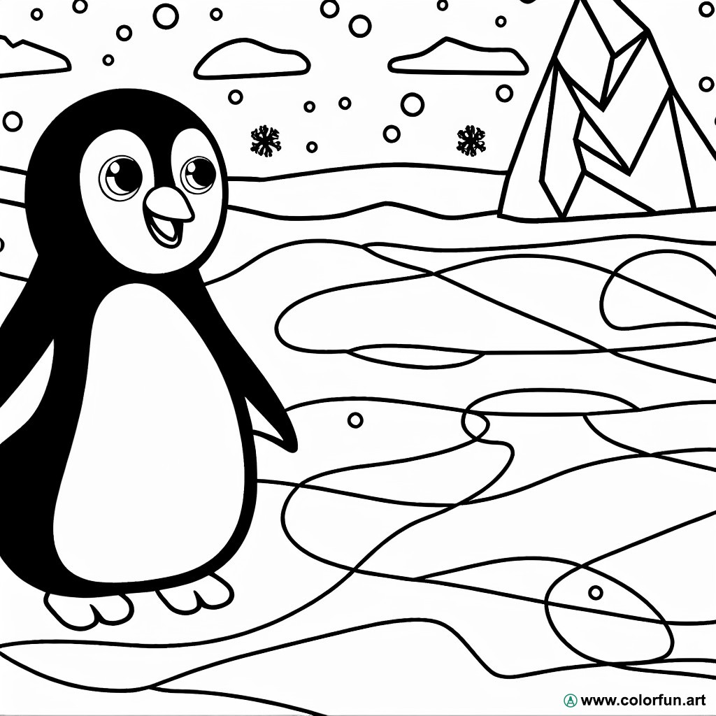 coloring page penguin ice floe