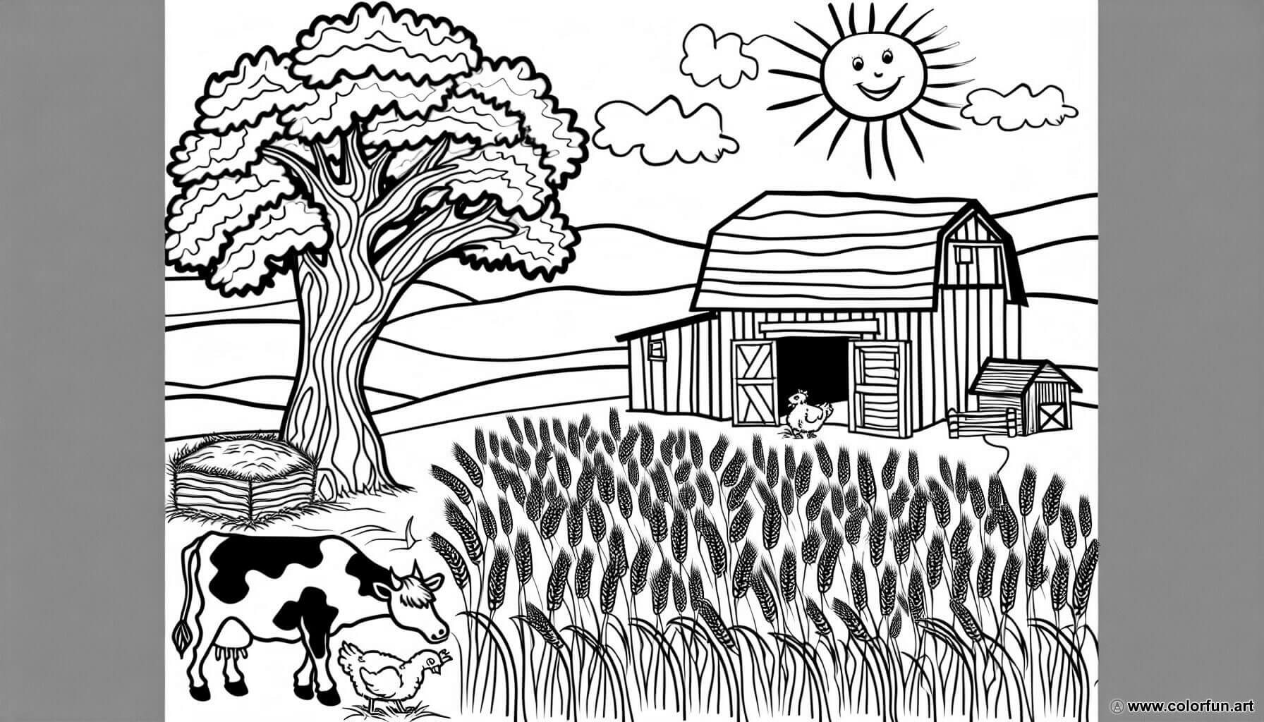 coloring page the farm in summer