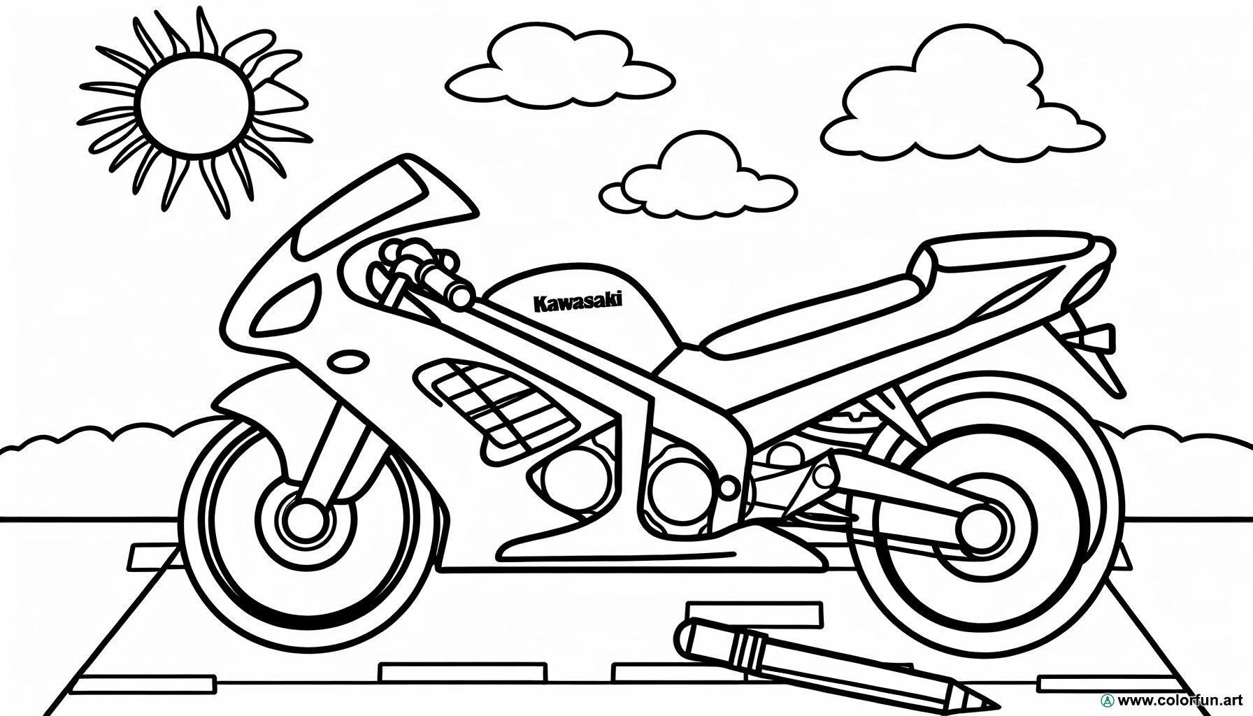 Kawasaki motorcycle coloring page