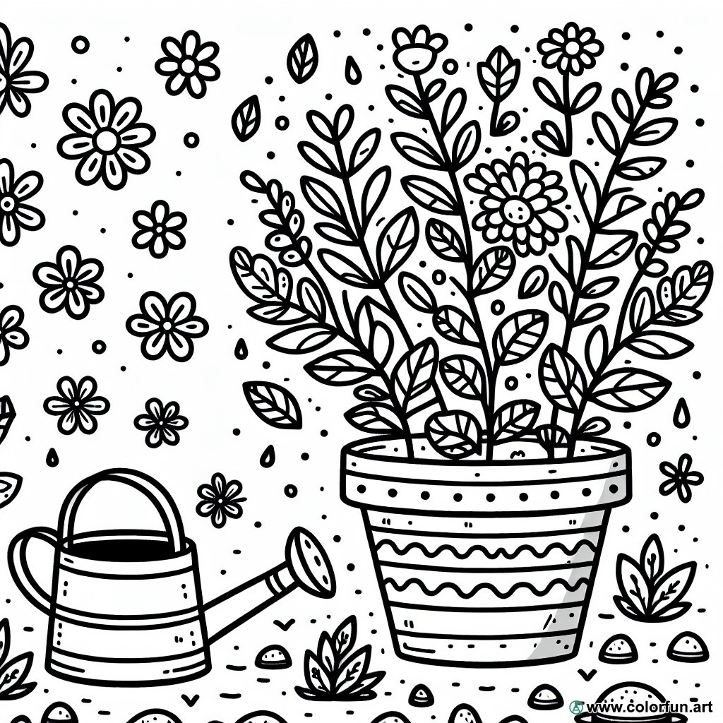 coloring page flower pot adult
