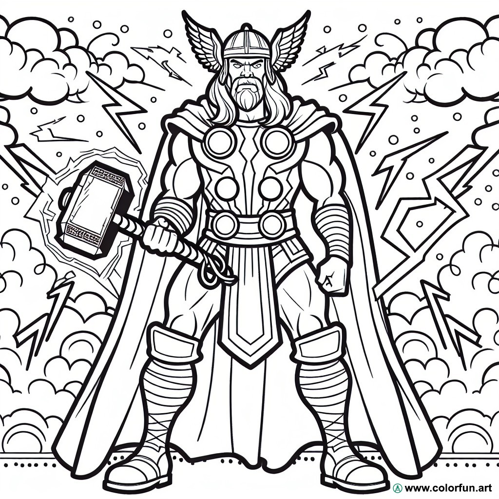 Coloring page of Thor with template