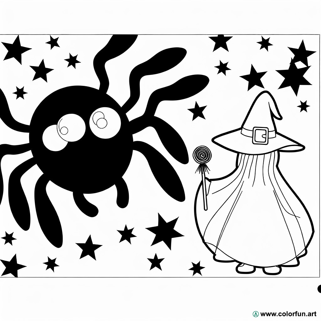 coloring page spider halloween witch