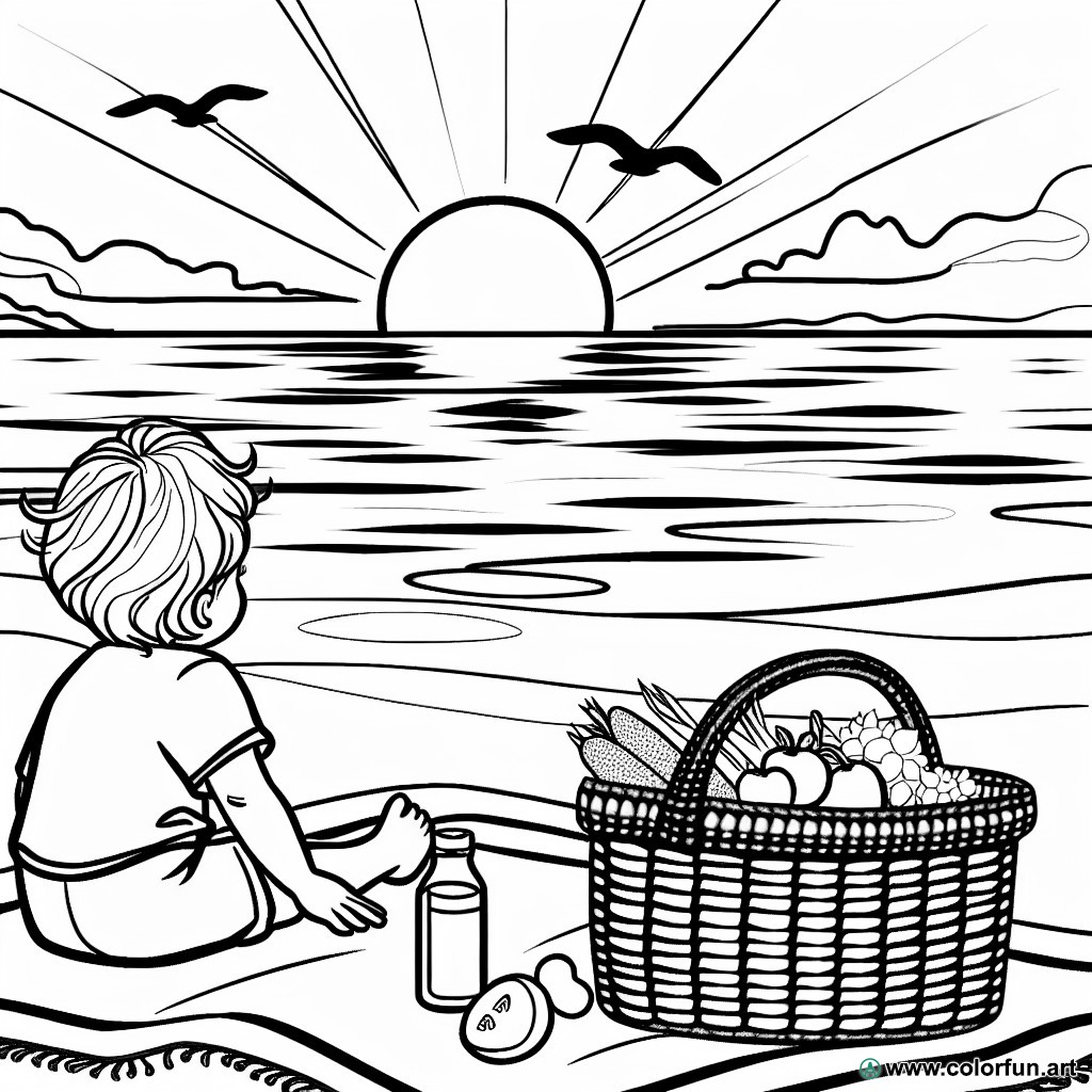coloring page relaxation sunset