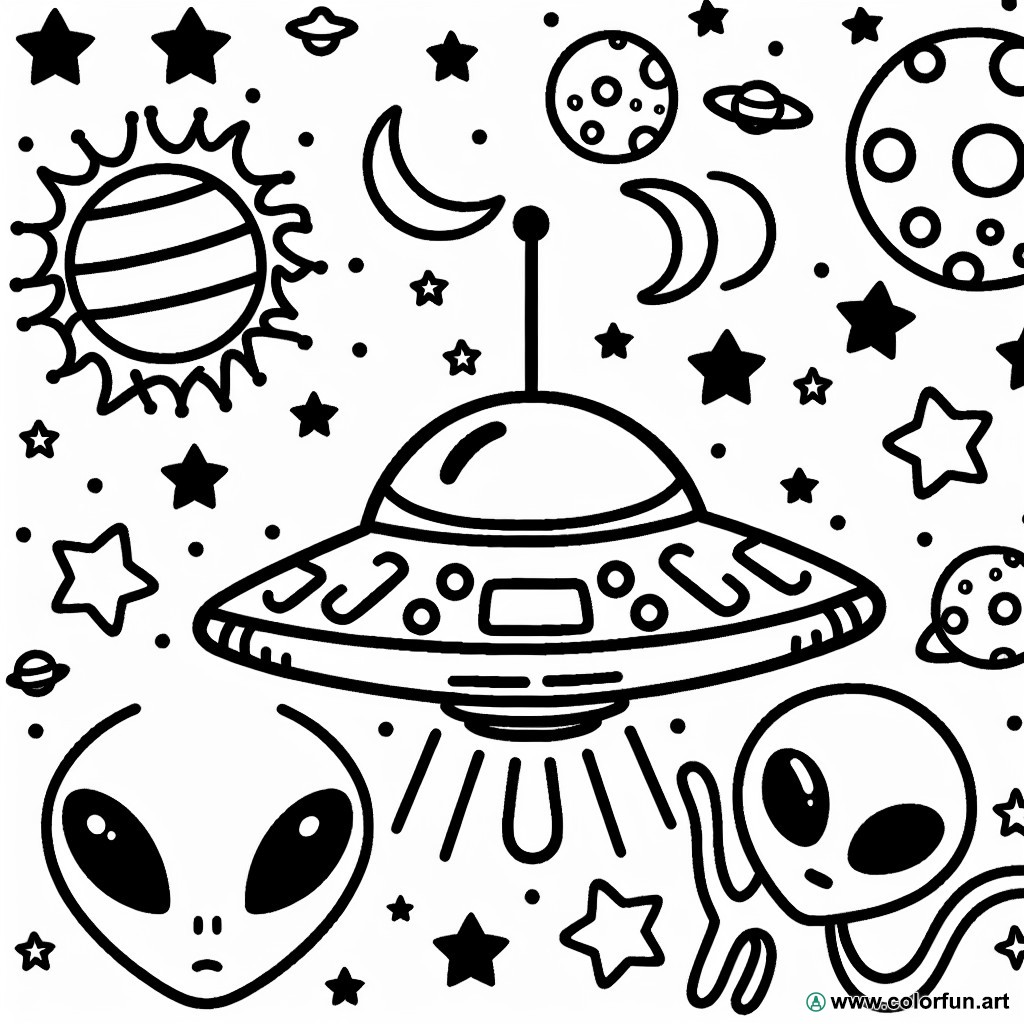 coloring page space aliens